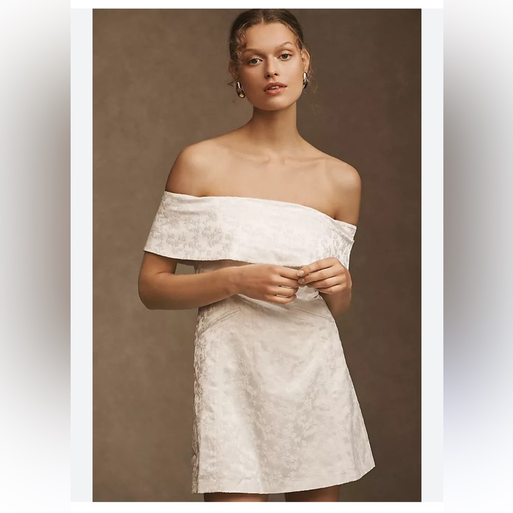 Anthropologie BHLDN Ingrid Stretch Jacquard Off-The-Shoulder Mini Dress
